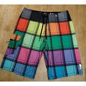 Hurley Phantom Swim Trunks Men's Size 31 Bathing Suit Board Shorts Plaid Surf